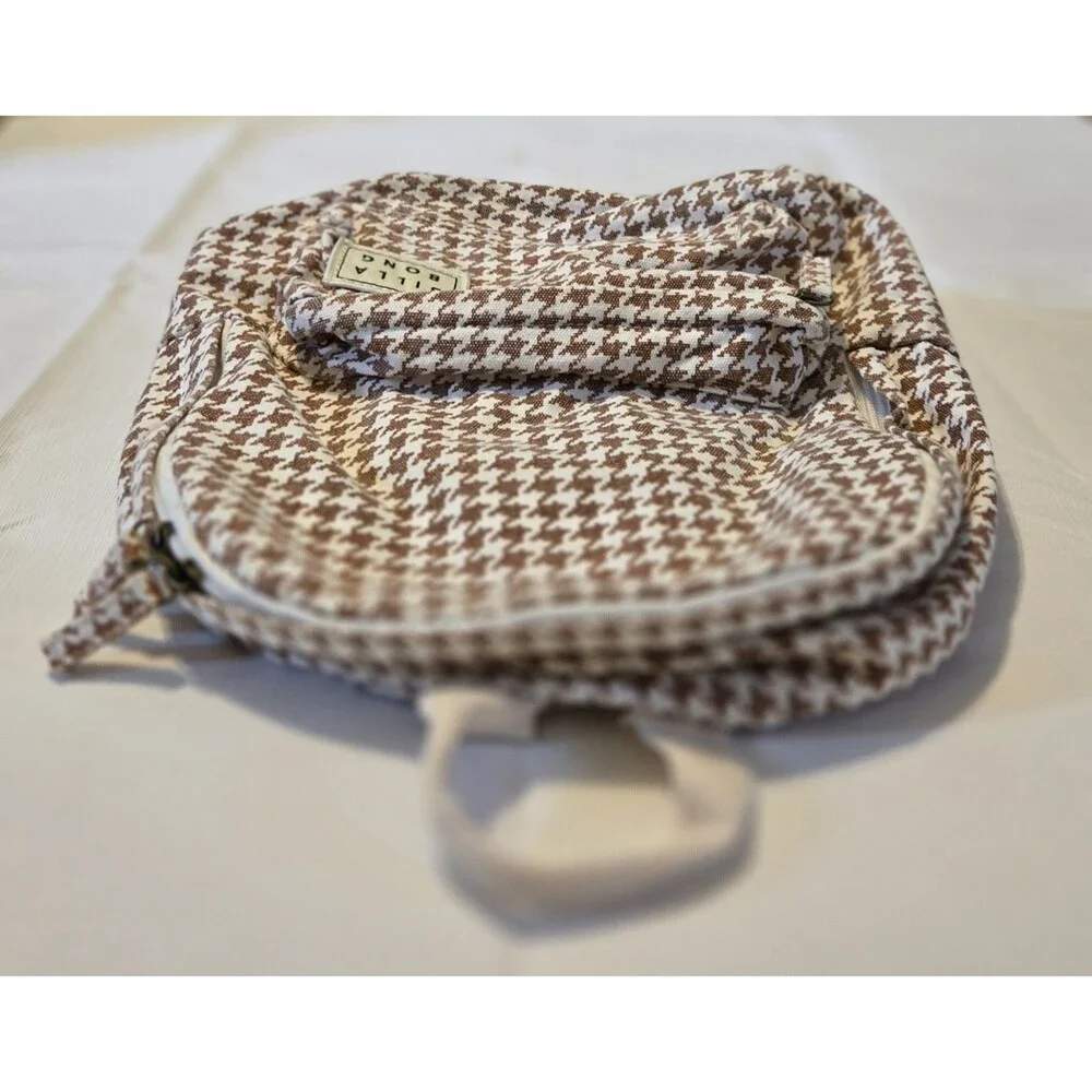 Billabong Mini Mama Houndstooth Backpack Purse Brown Beige Small Cotton‎ Bag
